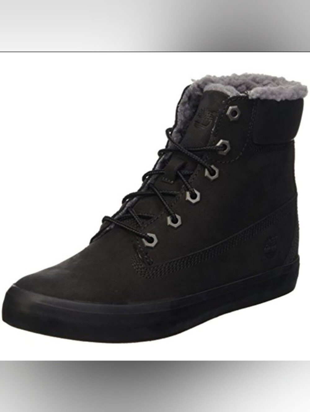 Timberland Black Leather Fleece Lined Lace Up Winter Boots Sz 7.5 Faux Fur Hike